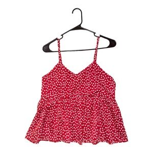 SheIn Red Ditsy Floral Ruffle Hem Peplum Cami Top (Small)
